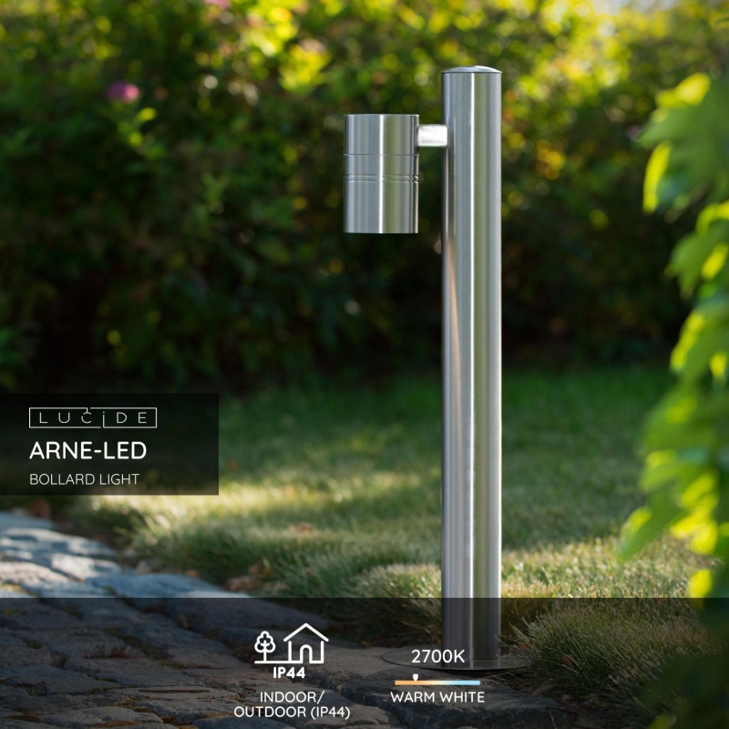 Lucide ARNE-LED - Stĺpové svietidlo Vonkajšie - Ø 6,3 cm - LED - GU10 - 1x5W 2700K - IP44 - Satin Chrome